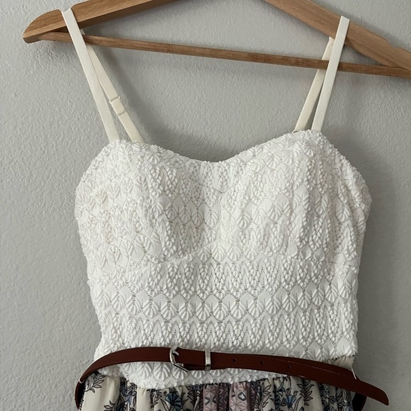 Lily Rose color block mixed textile maxi dress cream floral belt size small - Picture 3 of 16